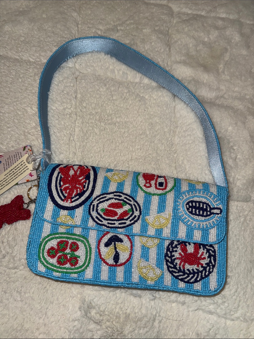 Blue Striped Coastal Beaded Bag